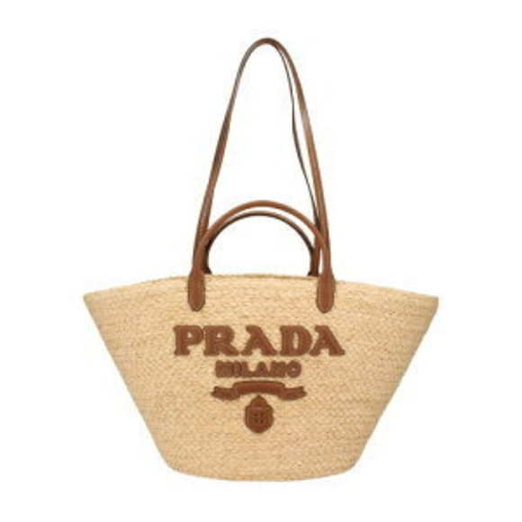 Prada Shoulder Bag RAFIA VITELLO Beige V - Picture 1 of 8